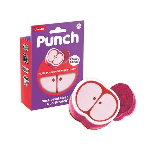 Špongia na riad, multifunkčná, VILEDA "Punch Scrub `n` Wipe", jablko