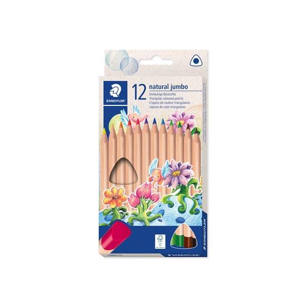 Farebné ceruzky, sada, trojhranné, hrubé, STAEDTLER "Noris® natural jumbo 1280N", 12 farieb, 12ks