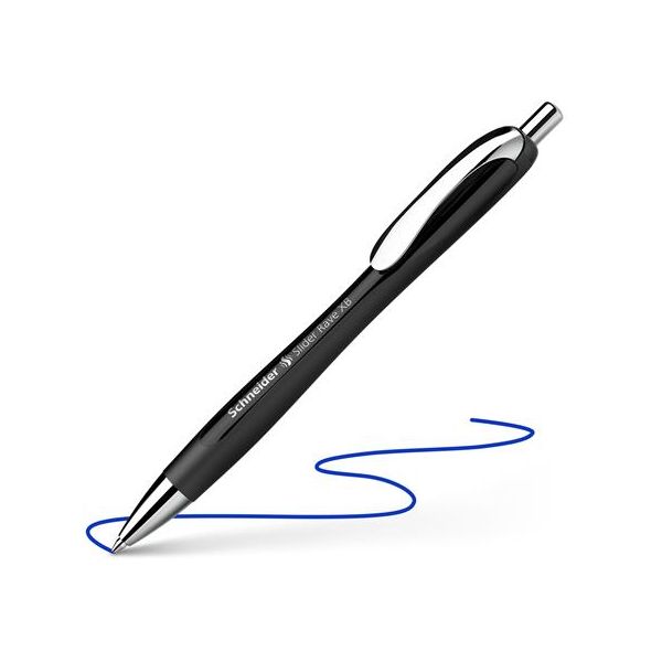 Guľôčkové pero, 0,7 mm, stláčací mechanizmus, SCHNEIDER "Slider Rave XB", čierne, modré