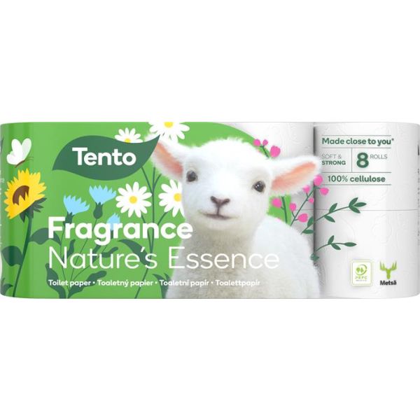 Toaletný papier, 3-vrstvový, malý kotúč, 8 kotúčov, TENTO "Nature`s Essence", biely, 8kotúč