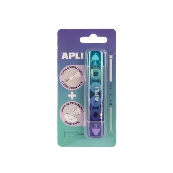Korekčný a lepiaci roller, 2in1, 5 mm x 4-3 m,  APLI , mix farieb