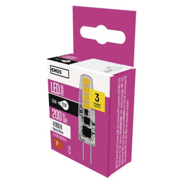 LED žiarovka EMOS Lighting G4, 12V, 1.9W, 200lm, 4000k, neutrálna biela, 30000h, Classic JC