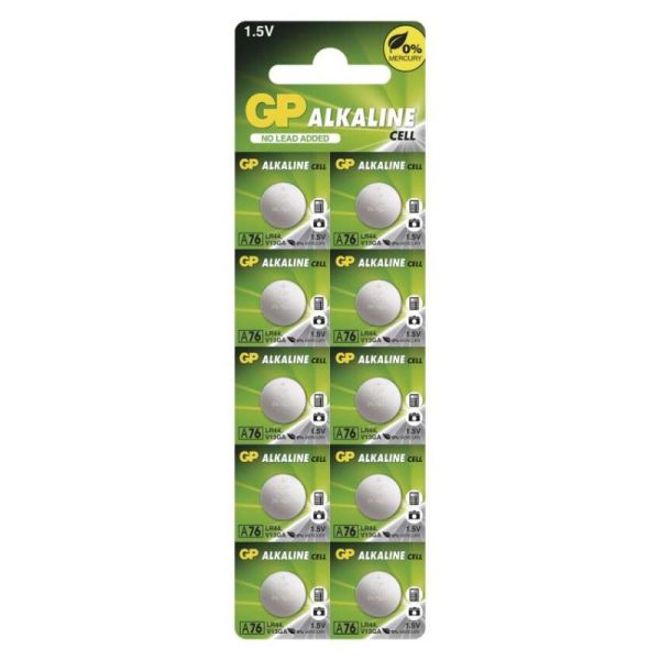 Alkalická gombíková batéria GP LR44 (A76F), 10 ks