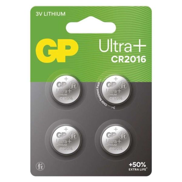 Lítiová gombíková batéria GP Ultra plus CR2016, 4 ks