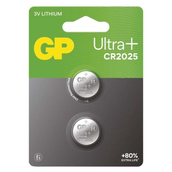 Lítiová gombíková batéria GP Ultra plus CR2025, 2 ks