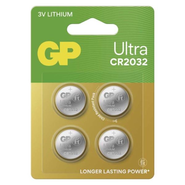 GP Ultra lítiové gombíkové batérie CR2032, 4 ks