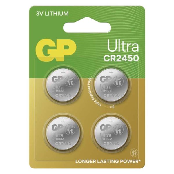Lítiová gombíková batéria GP Ultra CR2450, 4 ks
