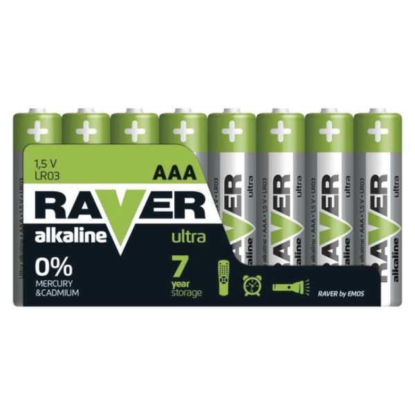 Alkalická batéria RAVER LR03 (AAA), 8 ks