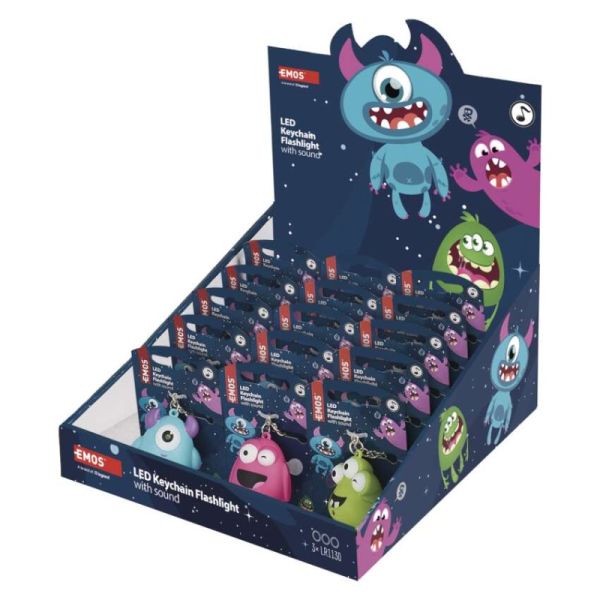 LED kľúčenka - príšerky so zvukom, 18 ks, display box