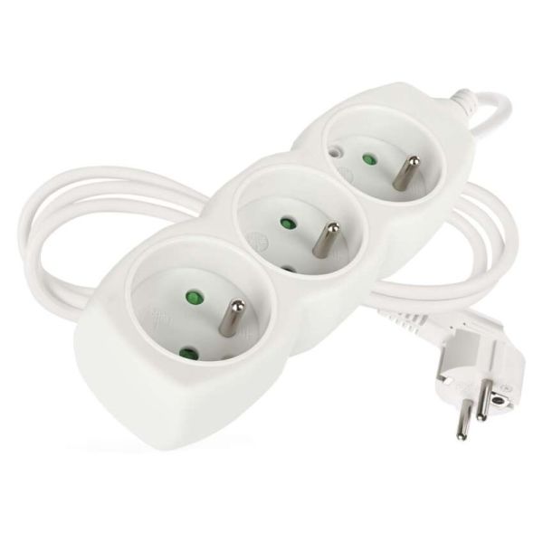 Predlžovací kábel 1,5 m / 3 zásuvky / biely / PVC / 1 mm2