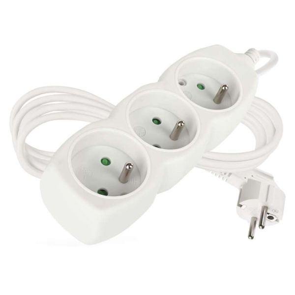 Predlžovací kábel 2 m / 3 zásuvky / biely / PVC / 1 mm2