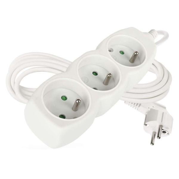 Predlžovací kábel 3 m / 3 zásuvky / biely / PVC / 1,5 mm2