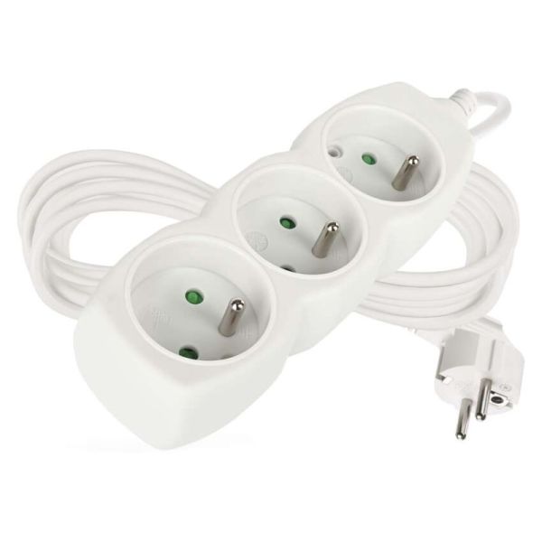 Predlžovací kábel 5 m / 3 zásuvky / biely / PVC / 1 mm2