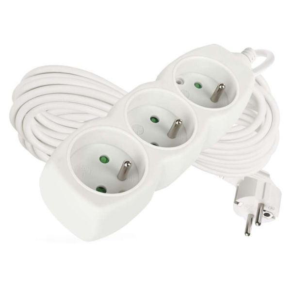 Predlžovací kábel 10 m / 3 zásuvky / biely / PVC / 1 mm2