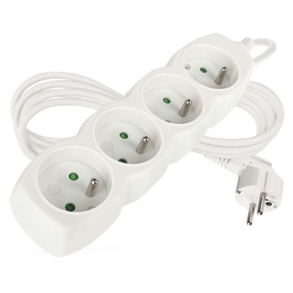 Predlžovací kábel 2 m / 4 zásuvky / biely / PVC / 1 mm2