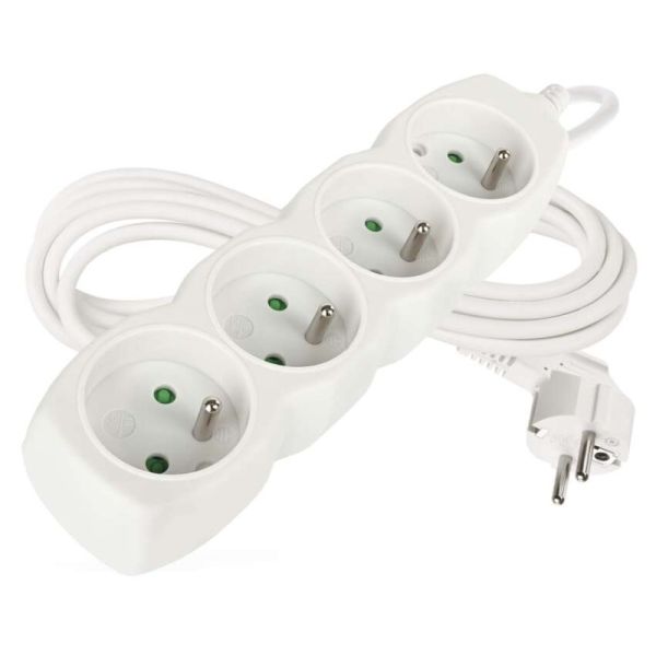 Predlžovací kábel 3 m / 4 zásuvky / biely / PVC / 1 mm2