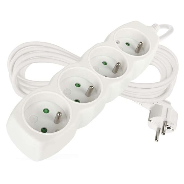 Predlžovací kábel 5 m / 4 zásuvky / biely / PVC / 1 mm2