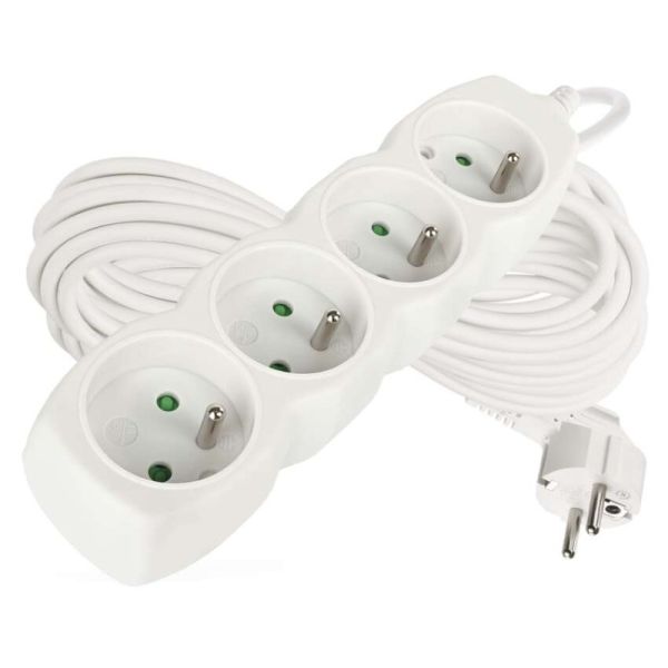 Predlžovací kábel 10 m / 4 zásuvky / biely / PVC / 1,5 mm2
