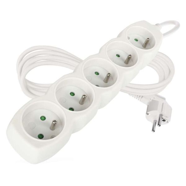 Predlžovací kábel 2 m / 5 zásuviek / biely / PVC / 1 mm2