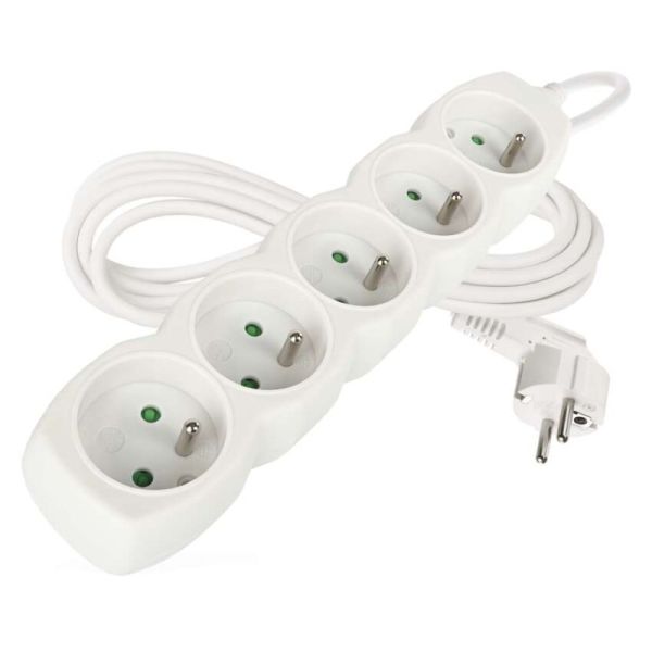 Predlžovací kábel 3 m / 5 zásuviek / biely / PVC / 1,5 mm2