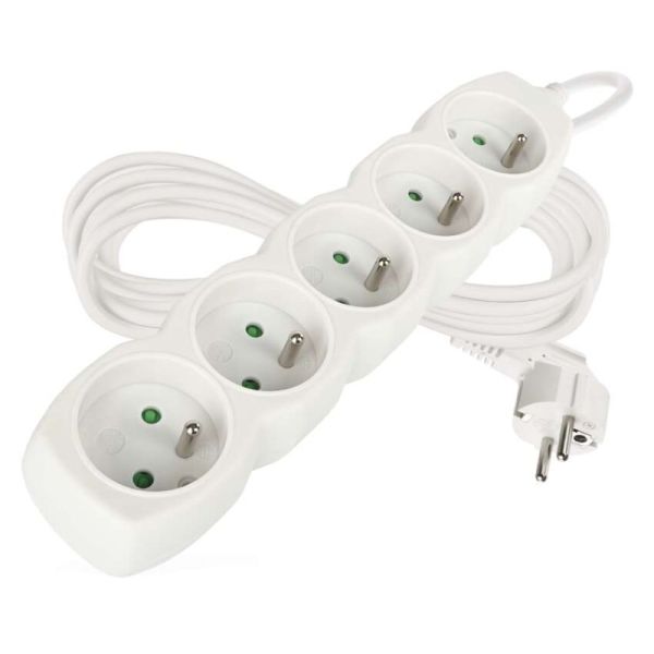 Predlžovací kábel 5 m / 5 zásuviek / biely / PVC / 1,5 mm2