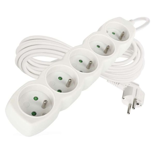 Predlžovací kábel 7 m / 5 zásuviek / biely / PVC / 1 mm2