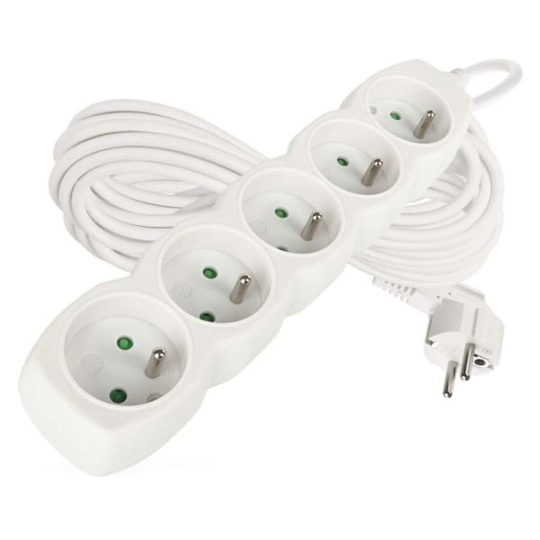 Predlžovací kábel 10 m / 5 zásuviek / biely / PVC / 1,5 mm2