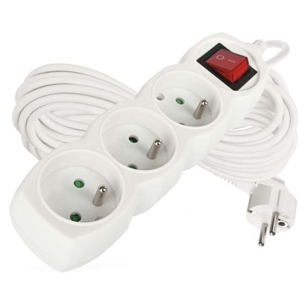 Predlžovací kábel 10 m / 3 zásuvky / s vypínačom / biely / PVC / 1 mm2