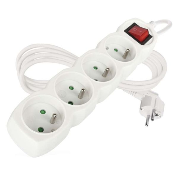 Predlžovací kábel 2 m / 4 zásuvky / s vypínačom / biely / PVC / 1 mm2
