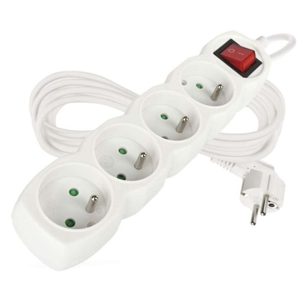 Predlžovací kábel 5 m / 4 zásuvky / s vypínačom / biely / PVC / 1,5 mm2