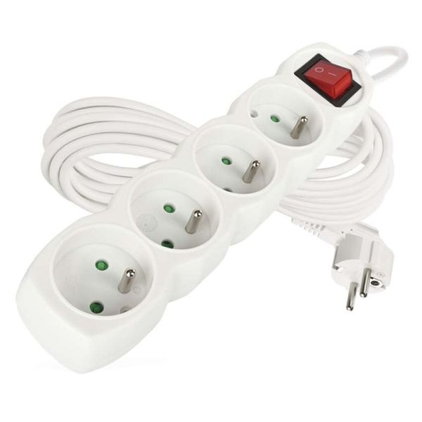 Predlžovací kábel 7 m / 4 zásuvky / s vypínačom / biely / PVC / 1,5 mm2