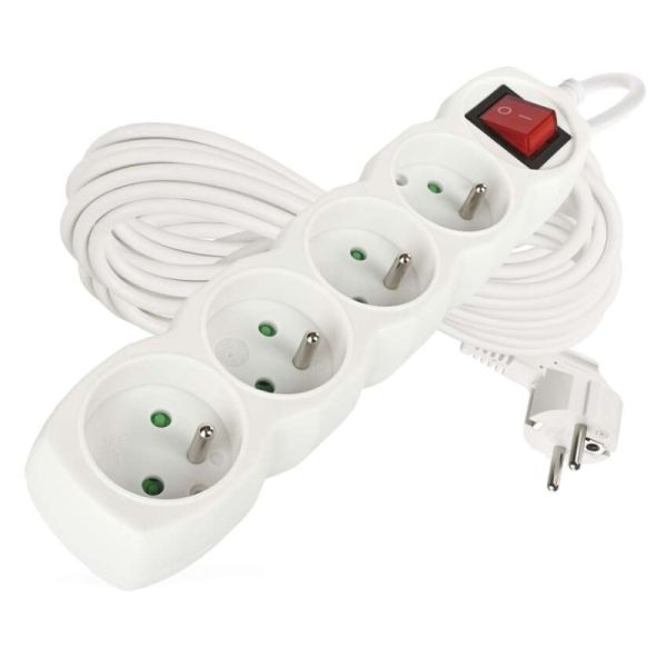 Predlžovací kábel 10 m / 4 zásuvky / s vypínačom / biely / PVC / 1 mm2