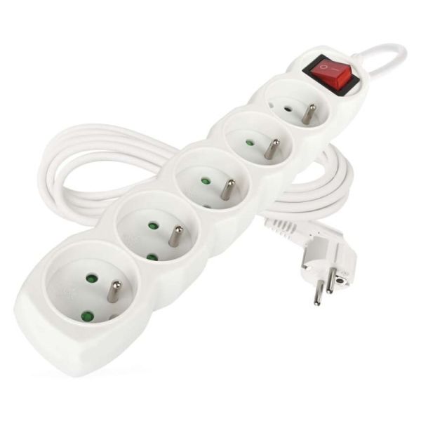 Predlžovací kábel 3 m / 5 zásuviek / s vypínačom / biely / PVC / 1 mm2