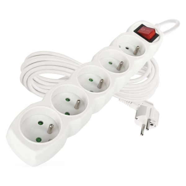 Predlžovací kábel 7 m / 5 zásuviek / s vypínačom / biely / PVC / 1,5 mm2