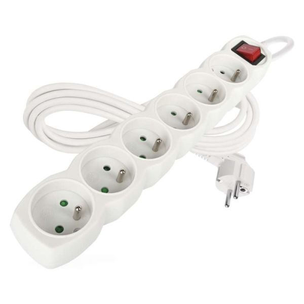 Predlžovací kábel 3 m / 6 zásuviek / s vypínačom / biely / PVC / 1 mm2