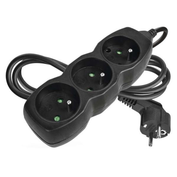 Predlžovací kábel 1,5 m / 3 zásuvky / čierny / PVC / 1 mm2