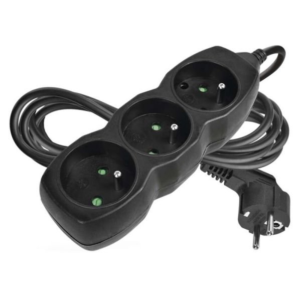 Predlžovací kábel 3 m / 3 zásuvky / čierny / PVC / 1 mm2