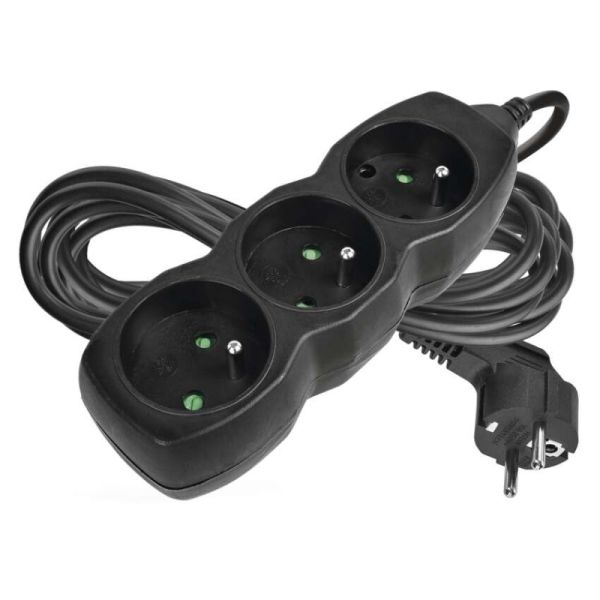 Predlžovací kábel 5 m / 3 zásuvky / čierny / PVC / 1 mm2