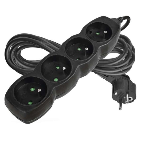 Predlžovací kábel 5 m / 4 zásuvky / čierny / PVC / 1 mm2
