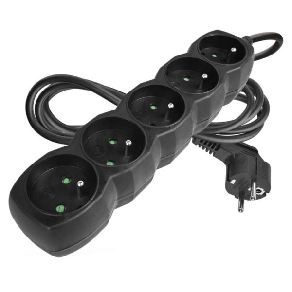 Predlžovací kábel 2 m / 5 zásuviek / čierny / PVC / 1 mm2