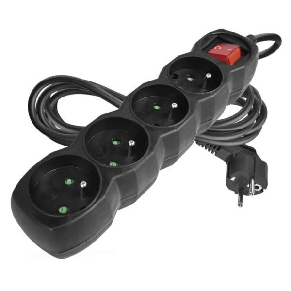 Predlžovací kábel 3 m / 4 zásuvky / s vypínačom / čierny / PVC / 1 mm2