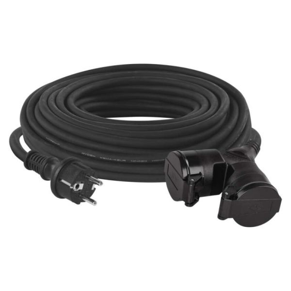 Vonkajší predlžovací kábel 25 m / 2 zásuvky / čierny / guma / 230 V / 1,5 mm2