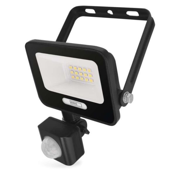 LED reflektor GLARO s pohybovým čidlom, 10 W, čierny, IP54, 1000 lm, neutrálna biela
