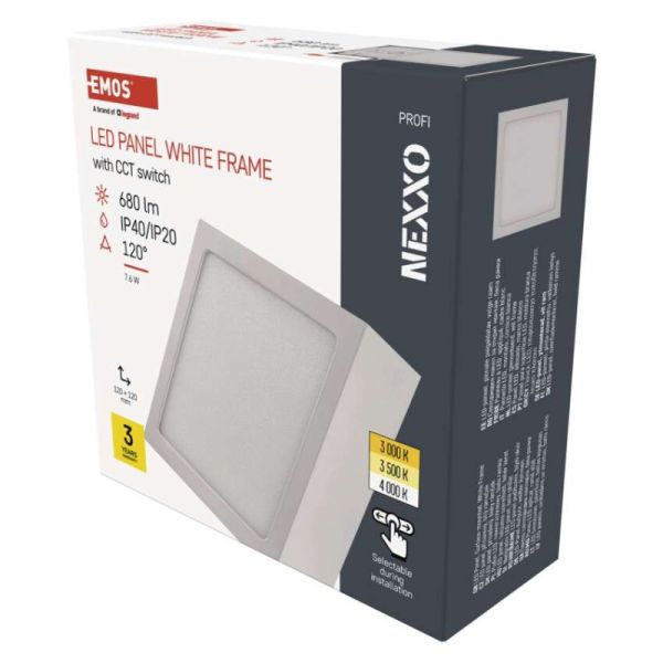 LED prisadené svietidlo, štvorec, biele, 7,6W, CCT
