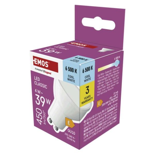LED žiarovka Classic MR16 biela/ GU10 / 4 W (39 W) / 450 lm / Studená biela