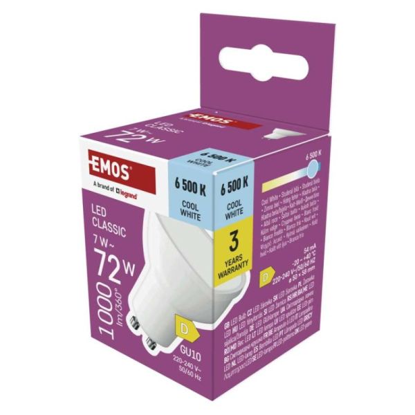 LED žiarovka Classic MR16 biela/ GU10 / 7 W (72 W) / 1000 lm / Studená biela