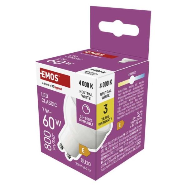 LED žiarovka Classic MR16 / GU10 / 7 W (60 W) / 800 lm / neutrálna biela / stmievateľné