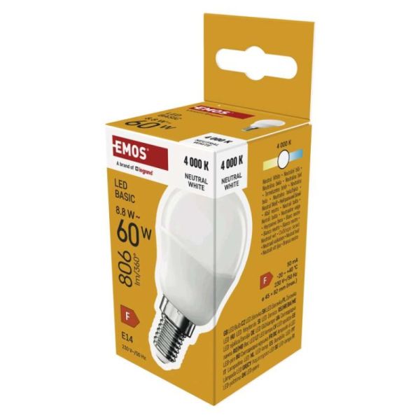 LED žiarovka Basic MINI GLOBE E14 / 8,8 W (60 W) / 806 lm / Neutrálna biela