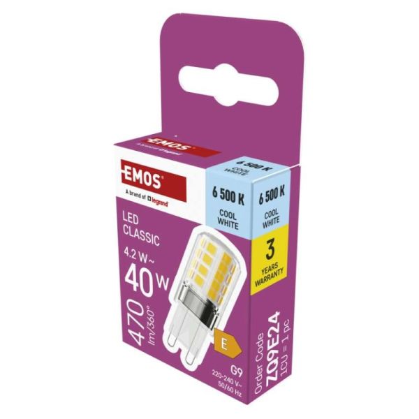 LED žiarovka Classic JC / G9 / 4,2 W (40 W) / 470 lm / Studená biela