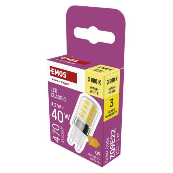 LED žiarovka Classic JC / G9 / 4,2 W (40 W) / 470 lm / teplá biela